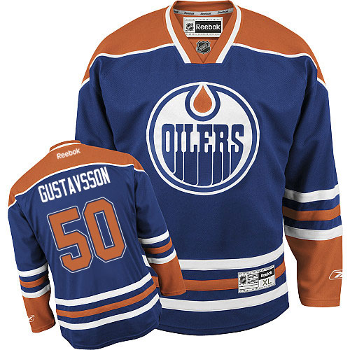 Mens Reebok Edmonton Oilers 50 Jonas Gustavsson Premier Royal Blue Home NHL Jersey